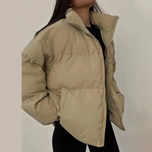 Black Hooded Puffer Jacket Zipper Closure <b>Thick</b> <b>Winter</b> <b>Coat</b> Unisex Casual Style Solid Color Polyester Wadding Loose Fit - Product Image 2