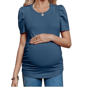 T-shirt de maternité et d'allaitement pour femme, col rond, 100% coton, respirant, grande taille - Product Image 1