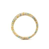 Bague en or jaune massif 14 carats avec saphir de laboratoire multicolore certifié IGI, micro-pavé de luxe, bande ondulée et contour organique, vente en gros