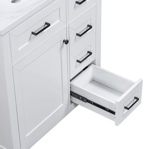 Mobile Bagno Bianco da 30 Pollici con Lavabo e Cassetti, Struttura Solida in MDF (Vecchio SKU N725S999222K) - Product Image 4