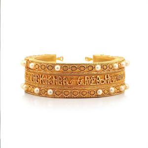 Kemp Temple Antique Gold Plated <b>Copper</b> & Brass <b>Bangles</b> with Pearl and Diamond Accents - Product Image 2