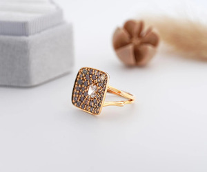 Anillo de compromiso vintage con diseño cuadrado de sal y pimienta, joyería fina de oro amarillo de 14K con halo, anillo nupcial de aniversario - Product Image 2