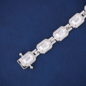 Emerald Halo tennnis heavy look unisex diamond <b>bracelet</b> 925 sterling <b>silver</b> D VVS moissanite diamonds best prong setting custom - Product Image 5