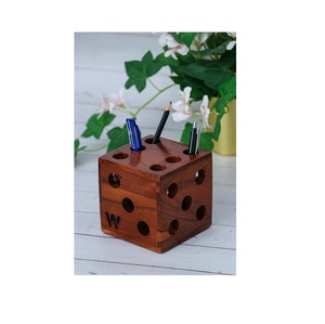 Organisateur de bureau en bois de style nordique, grand format, unique, avec 6 compartiments pour crayons, rangement esthétique pour l'école et l'espace de travail moderne - Product Image 3