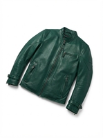 Jaket Kulit Asli Pria untuk Berkendara Motor, Motif Kamuflase, Kerah Tegak, Slim Fit, Tahan Air, Anti Angin, Bernapas, dengan Ritsleting, Grosir