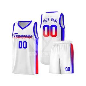 Conjunto de Uniforme de Baloncesto Sublimado Personalizado, Degradado Azul Naranja, Cuello en V, Sin Mangas, Malla, Unisex, para Adultos - Product Image 2