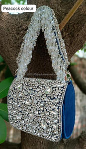 Nueva llegada impresionante hecho a mano en relieve pesado perla y piedra trabajo multicolor nupcial noche monederos mujeres pesado monedero Sling Bag - Product Image 6