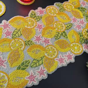 Embroidered Lemon Pattern <b>Table</b> <b>Runner</b> Bohemian Style Plant Design Washable Home Decor - Product Image 1