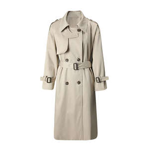 Manteau Trench Vintage Kaki SE1205 – Élégant, Modeste, Personnalisable, Haut de Gamme, Nouveauté Aïd, Prix Usine, Motif Géométrique - Product Image 4