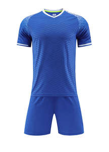 OEM Service Custom Heat-Transfer Printed Breathable Slim-Fit Short Sleeve Polyester Soft T-Shirt Professional Men Blue <b>Soccer</b> - Product Image 3