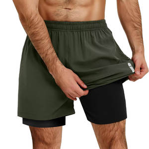 Lightweight Wholesale Price Men Double <b>Layer</b> Shorts Solid Casual <b>Mid</b> Elastic Waist Eco-Friendly Quick Dry Comfortable - Product Image 1