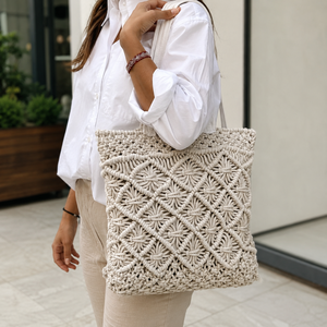มาใหม่ล่าสุดฤดูร้อนชายหาดฟางกระเป๋าโบฮีเมียนโครเชต์Tote Handmadeผู้หญิงไหล่กระเป๋าหญ้าทะเลกระเป๋าสแควร์ - Product Image 1