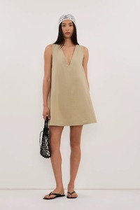 Women V Neck Mini Dress Sleeveless A-Line Loose Fit Summer Casual Dress Minimalist Resort Wear Wholesale - Product Image 3