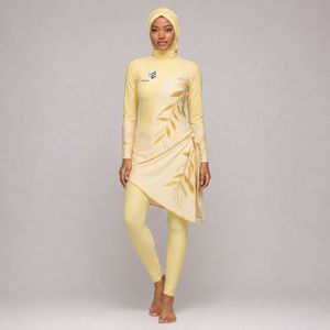 Ensemble Burkini Modeste 4 Pièces pour Femme – Couleur Unie, Décontracté, Couverture Complète, Manches Longues, Pantalon, Écologique, Respirant, Tenue de Plage - Product Image 1