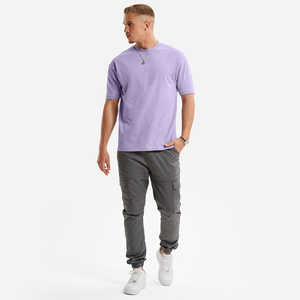Camiseta de Cuello Redondo Color Lavanda para Hombre, Mezcla de Algodón, Corte Regular Informal, Manga Corta - Product Image 4