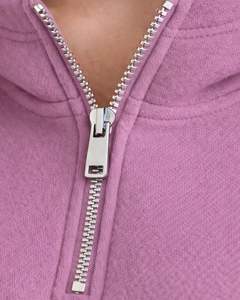 Sudadera con capucha corta de forro polar rosa malva con cremallera de un cuarto, bolsillo canguro, dobladillo con cordón ajustable, estilo casual urbano, cálida, para mujer - Product Image 5