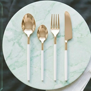 Ensemble de couverts en acier inoxydable couleur or champagne, poli miroir, pour mariage, restaurant, location de vaisselle - Product Image 3