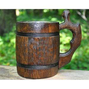 Wooden Mug Laser Engraved With Symbol Design Vintage Style Classic Drinkware <b>For</b> Home Use - Product Image 2