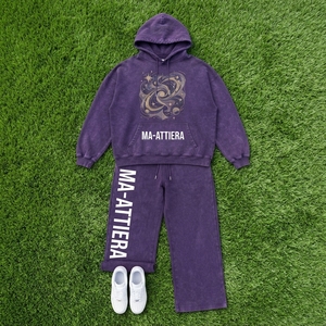 Custom <b>Purple</b> Oversized Hoodie and Wide Leg Sweatpants Set <b>Women</b> Cotton Fleece <b>Tracksuit</b> OEM ODM Wholesale - Product Image 6