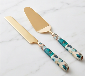 Juego de Cuchillo y Servidor para Pastel con Diseño Floral, Cubiertos Metálicos en Tono Dorado, Utensilios para Servir en Bodas, Aptos para Lavavajillas - Product Image 3