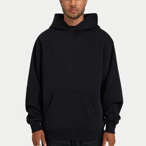 Wholesale Unisex Polyester Cotton <b>Fleece</b> Pullover Hoodies Manufacturer Custom Logo <b>Black</b> Plain Blank <b>Men</b> Hoodie Sweatshirts - Product Image 1