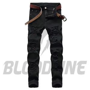 Jean en denim de coton blanc coupe slim droite pour homme Bloodline, style décontracté mi-saison - Product Image 6