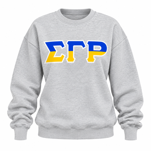 เสื้อสเวตเชิ้ตคอกลมสีเทาอ่อน Sigma Gamma Rho ดีไซน์ตัวอักษรกรีกสองสีที่อก ทรงหลวม แขนยาว เสื้อผ้าสำหรับชมรมนักศึกษา - Product Image 3