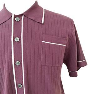 Haut court tricoté violet à manches courtes pour homme avec bordure contrastante, coupe classique, couleur unie, décontracté - Product Image 2