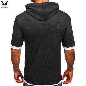 Camiseta de manga corta con capucha para hombre, de color sólido, en diferentes colores, con cordón ajustable, camisetas personalizadas con capucha, de media manga para hombre - Product Image 2