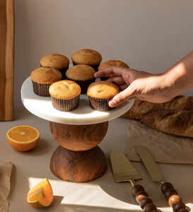 <b>Marble</b> <b>Cake</b> <b>Stand</b> Display Centerpiece High Quality <b>Marble</b> Acacia Wood <b>Cake</b> <b>Stand</b> Platter For Wedding Parties - Product Image 2
