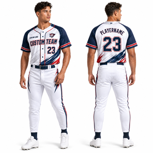 Ensemble Maillot et Pantalon de Baseball Personnalisable pour Équipes – Collection Saison – Compétition et Loisirs – Pull Entièrement Boutonné avec Passepoil - Product Image 6