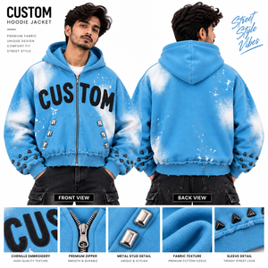 Sweat à capuche unisexe personnalisé vintage délavé à l'acide avec strass imprimés par pulvérisation, fermeture éclair, coupe oversize, en molleton épais, fournisseur ODM OEM - Product Image 5