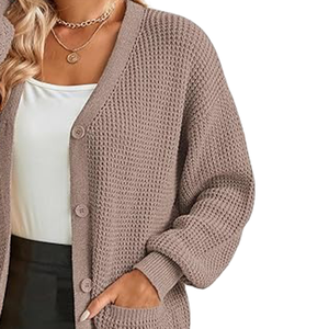 Cardigan en tricot pour femme, motif patchwork, boutons sur le devant, col rond, manches longues, décontracté, anti-rides, brodé, automne-hiver - Product Image 4