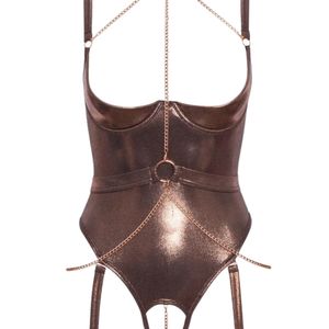 Sexy Mesh Bodysuit with Hollow Out Design Medium Control Shapewear Women's See-Through Lingerie PU Leather Eco-Friendly - Product Image 6