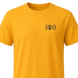 เสื้อยืดคอกลมแขนสั้นผู้ชายสีทองพร้อมดีไซน์ตัวอักษรกรีกที่หน้าอกเสื้อยืดผ้าฝ้ายลำลองสำหรับชมรมนักศึกษาสำหรับมหาวิทยาลัย - Product Image 6