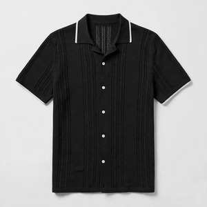 เสื้อเชิ้ตแขนสั้นสีดำสำหรับผู้ชาย ผ้าป๊อปลิน ระบายอากาศได้ดี เหมาะสำหรับใส่ในฤดูร้อน - Product Image 2