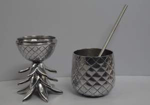 Gobelet en acier inoxydable en forme d'ananas avec paille - Product Image 5
