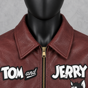 <b>Tom</b> and Jerry <b>Men's</b> PU Leather Bomber Jacket Zipper Front Character Print Casual Outerwear Autumn Streetwear - Product Image 5