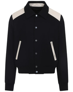 High Quality <b>Men's</b> Black Bomber <b>Jacket</b> With <b>Cream</b> Shoulder Panels And Zipper Pockets Turn-down Collar Casual Autumn Style - Product Image 1