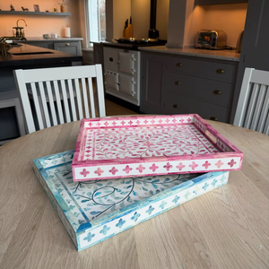 Modern Bone Inlay Fabric Serving <b>Tray</b> with Customizable Size and Decorative Design for Home Kitchen Wedding & Diwali - Product Image 1