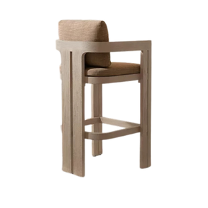 Chaise de bar d'extérieur de style scandinave, siège en teck massif de qualité supérieure, coussin et accoudoirs ouverts, mobilier écologique, bar de café de luxe - Product Image 4
