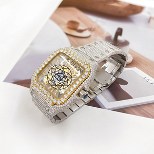 Montre de luxe squelette carrée style Hip Hop, entièrement sertie de strass, automatique, tendance - Product Image 2