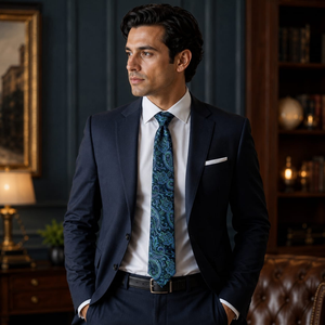 Corbata Premium Azul Verde con Diseño Paisley para Hombre |   Corbata de Diseño Tejida para Eventos Formales, Bodas y Fiestas Empresariales |   Estilo de Ropa de Regalo de Lujo - Product Image 2