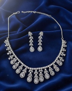 Conjunto de Collar de Lujo con Diamantes Americanos en Corte Pera y Elegante Gargantilla de Circonita Cúbica en Forma de Lágrima con Pendientes Largos Colgantes, Set Nupcial para Boda - Product Image 2