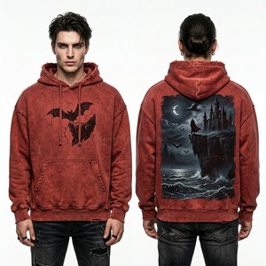Distressed Vintage Wash Hoodie Mens Streetwear Heavyweight Cotton Hood Custom Graphic Print Red Acid Wash Hooded Sweatshirt Bulk - Product Image 1