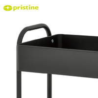 Chariot utilitaire en métal à trois niveaux avec roulettes pour le rangement et l'organisation de la cuisine, design minimaliste, forme rectangulaire, type sur pied