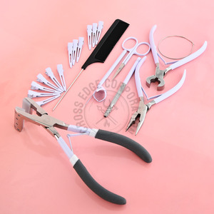 Kit d'outils d'extension de cheveux en vrac dissolvant d'extensions de ruban adhésif bricolage, enfileur de micro-perles de sertissage, crochet de cheveux, pince de sectionnement blanche - Product Image 1