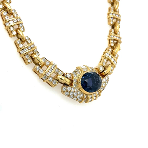 Collar de Gargantilla de Lujo Chapado en Oro de 18K con Zafiro y Cadena Figaro con Incrustaciones de Diamantes, Joyería de Boda para Mujer - Product Image 2