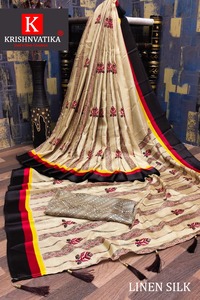 Blusa de Sari de Lino y Seda con Diseño Estampado Vintage, Tejido Suave y Cómodo, Protección Solar, Secado Rápido, para Bodas y Fiestas - Product Image 2