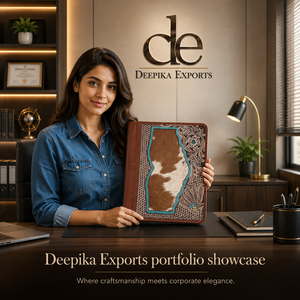 Carpeta de cartera de negocios con cierre de cremallera a mano de diseñador occidental, carpeta de documentos de cuero de vaca con tarjetero - Product Image 6